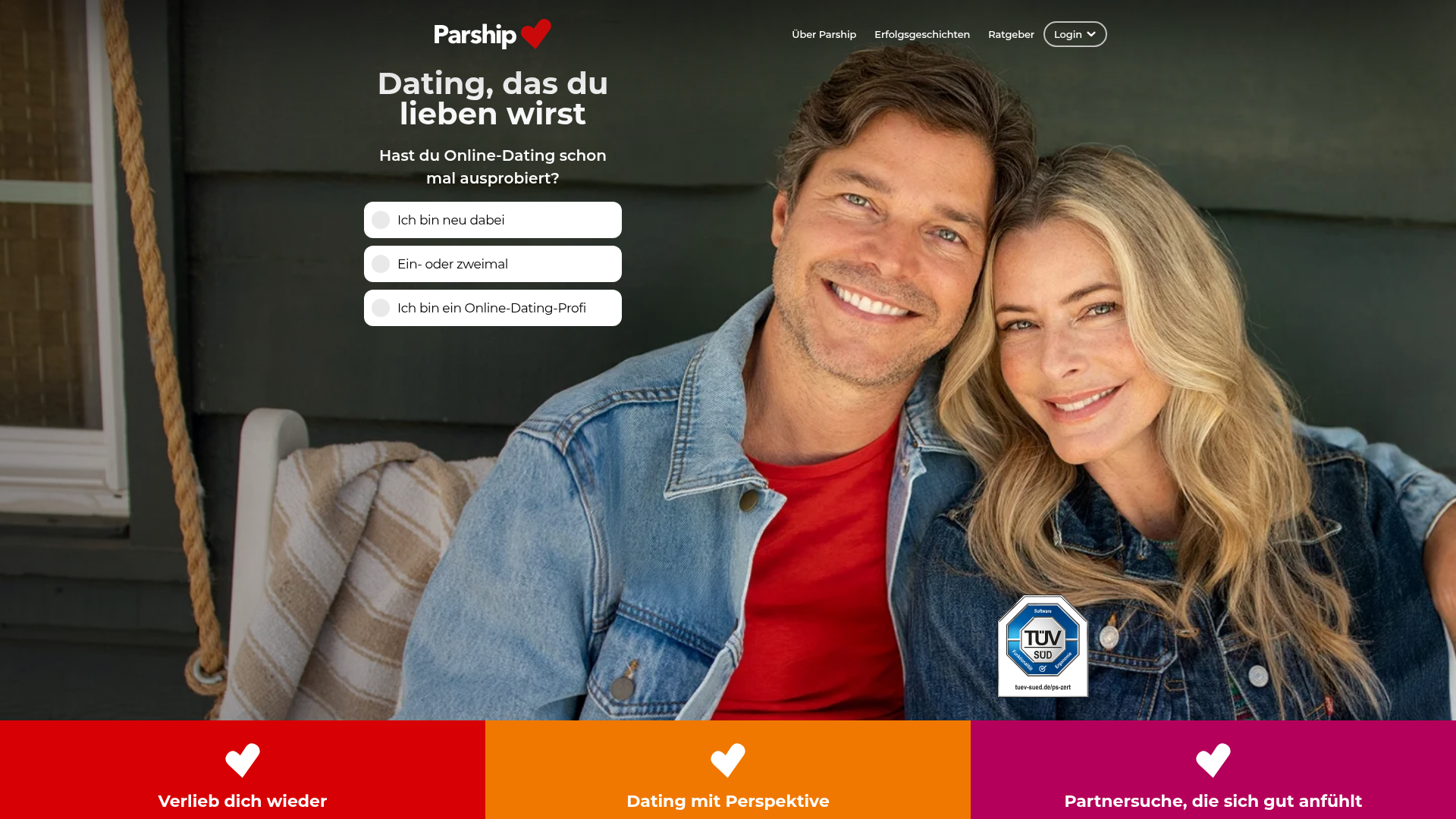 Parship: Bekannt, strukturiert und klar auf Beziehung ausgerichtet Homepage