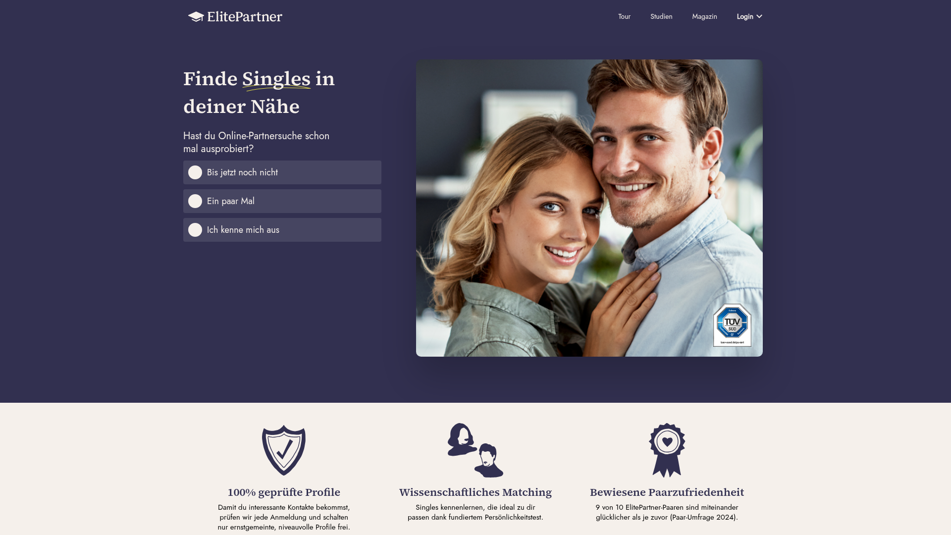 ElitePartner: Seriöse Partnervermittlung mit niveauorientierter Zielgruppe Homepage
