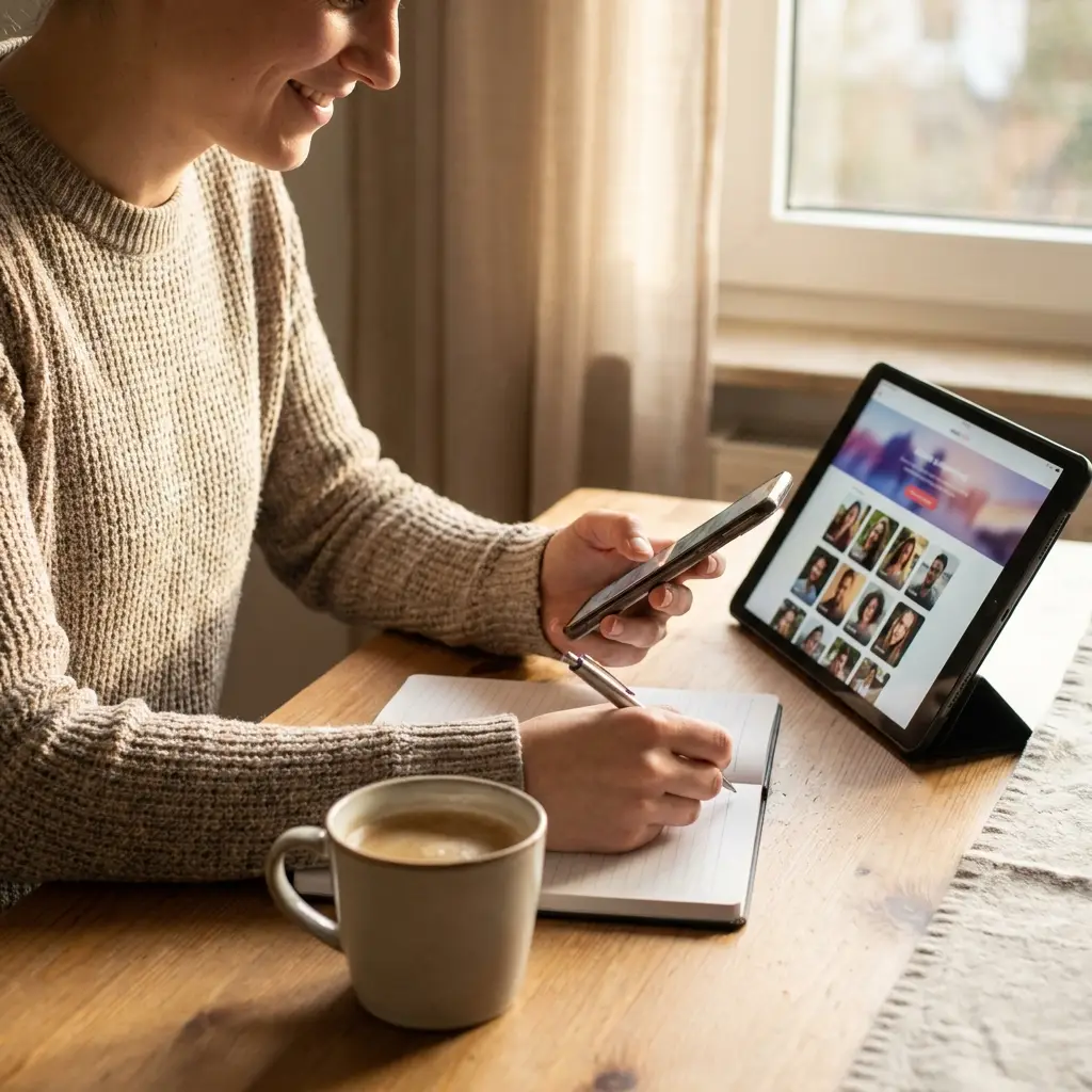 Person überarbeitet ihr Datingprofil auf dem Smartphone