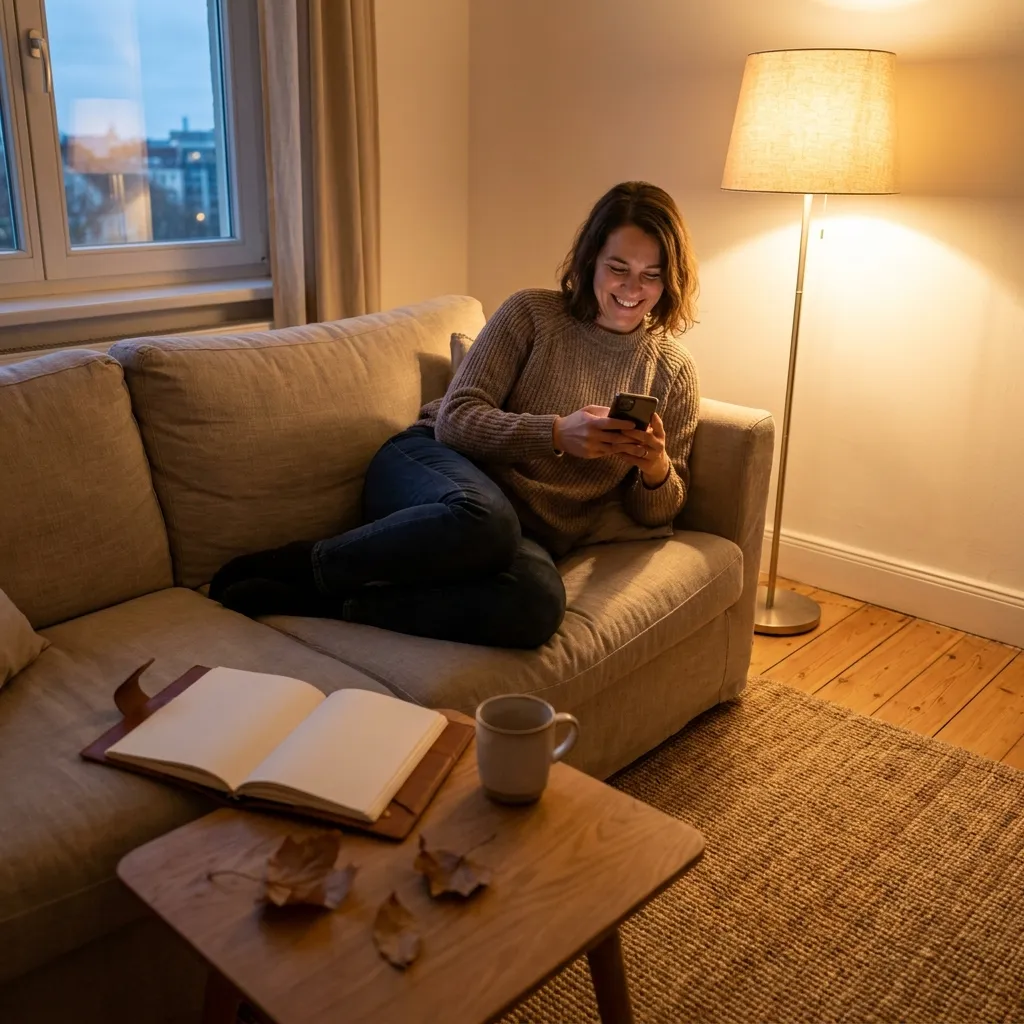 Entspanntes Schreiben auf einer Dating-App zu Hause